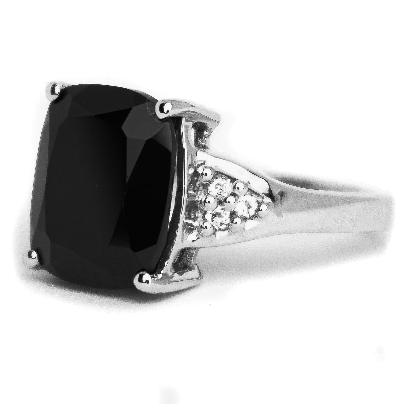 Black Spinel and White Topaz Ring