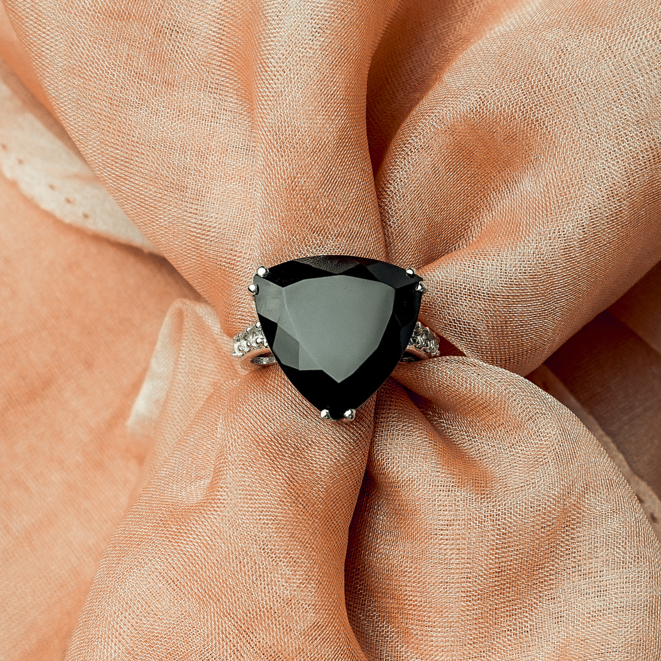 Black Spinel Triangle Shape Ring