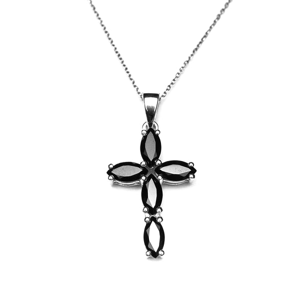 Black Spinel Marquise Cross Pendant