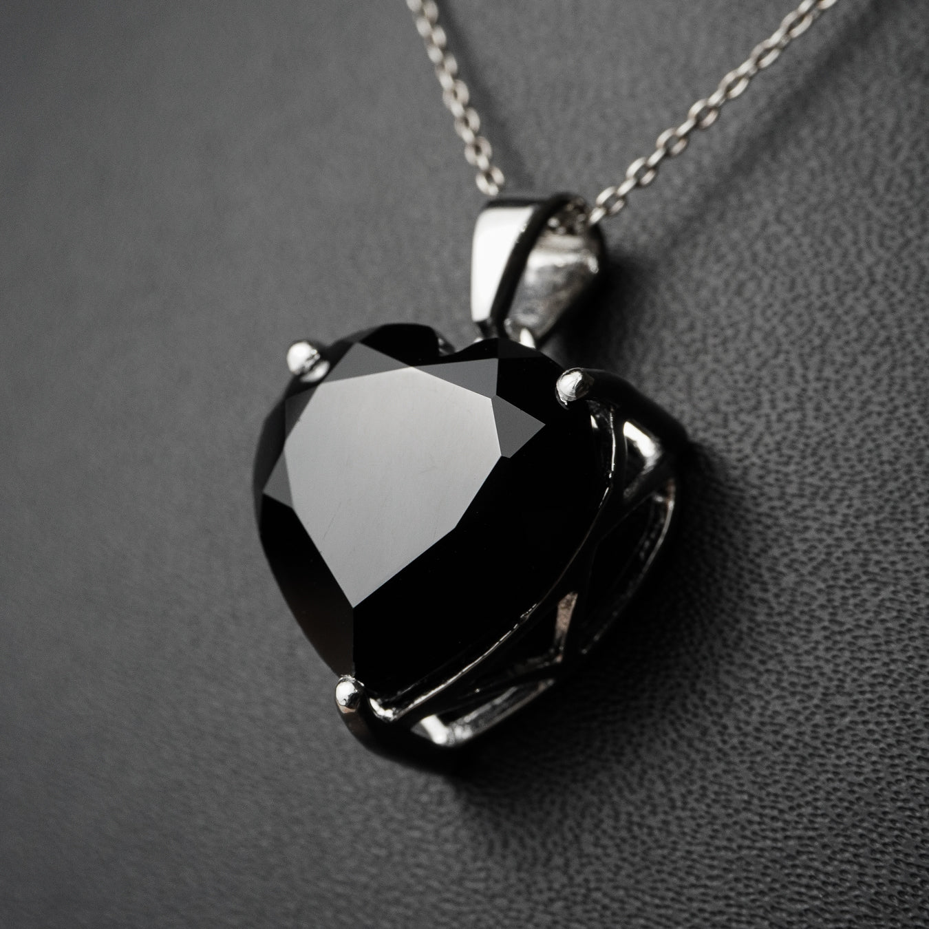 Black Spinel Heart Pendant With Chain