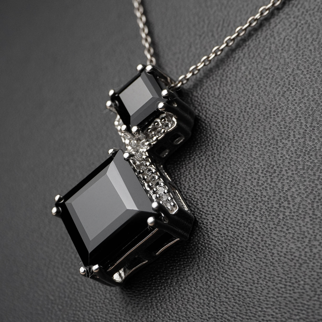 Squared Duet Natural Black Spinel Pendant (Comes with a complimentary Silver Chain)
