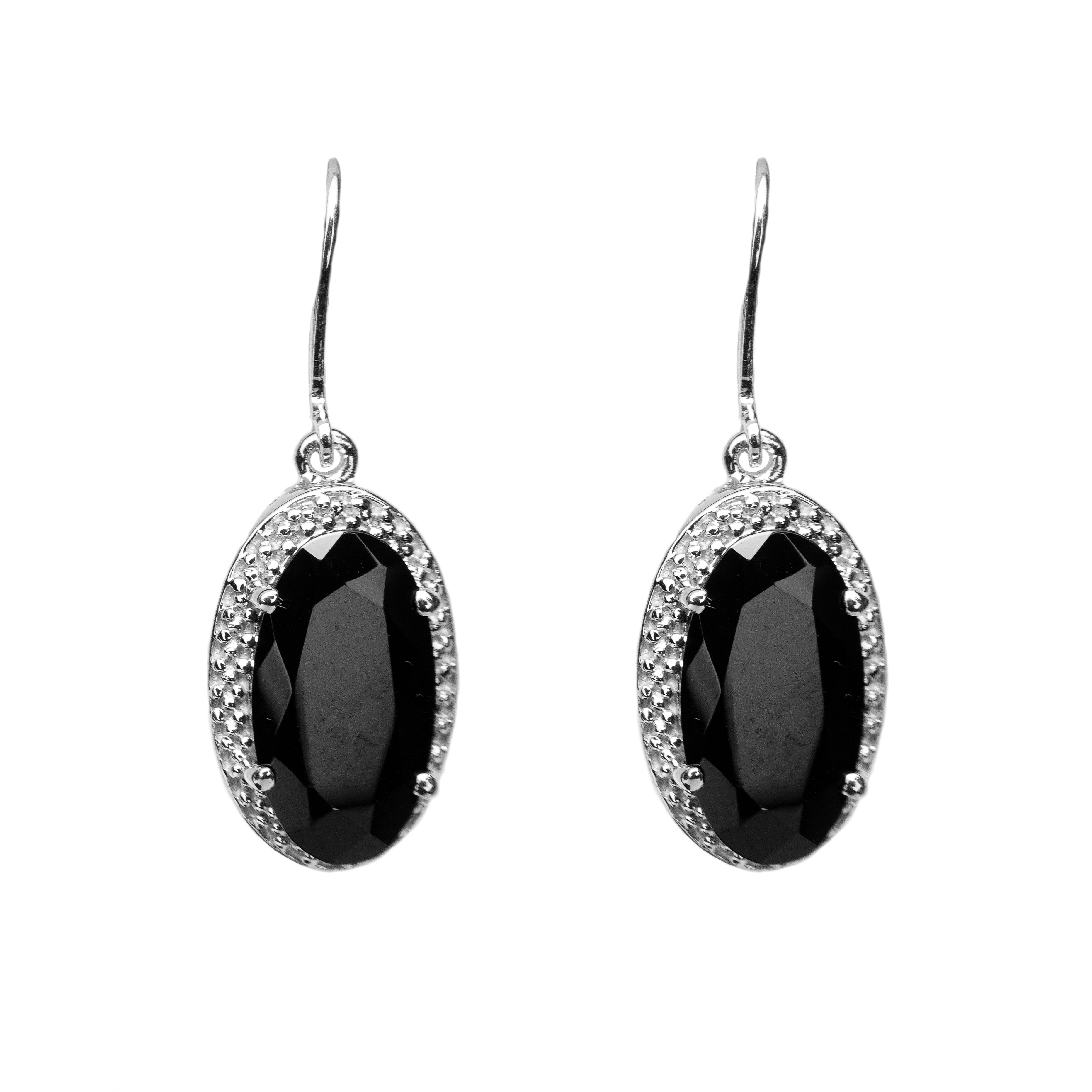 Black Spinel Oval Shape Drop Earring