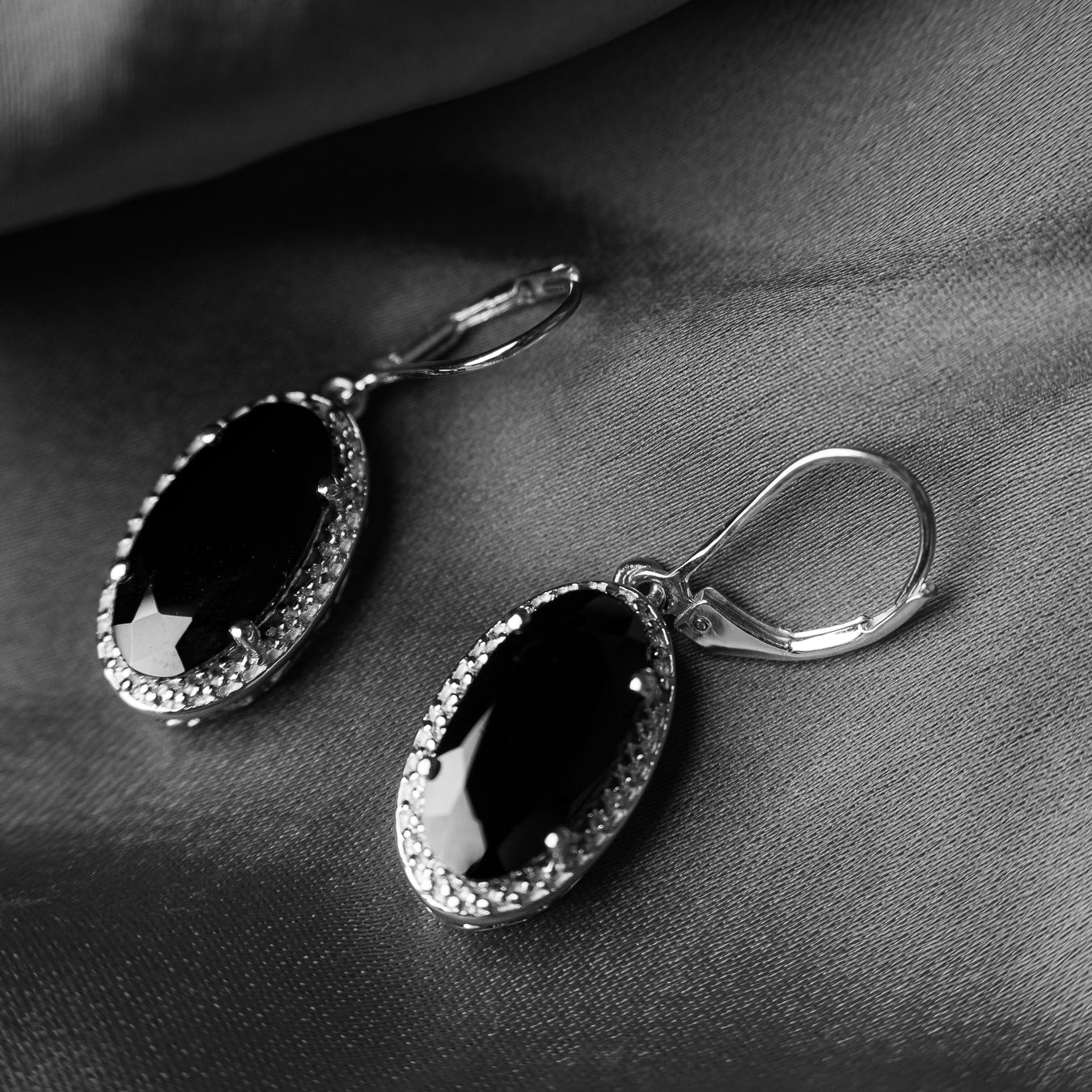 Black Spinel Oval Shape Drop Earring