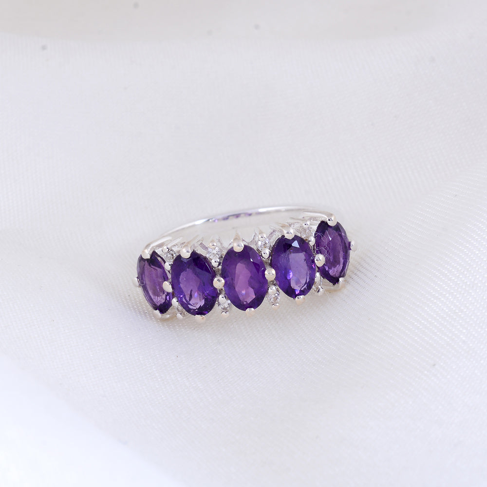 Violet Cascade: Five-Stone Amethyst Ring
