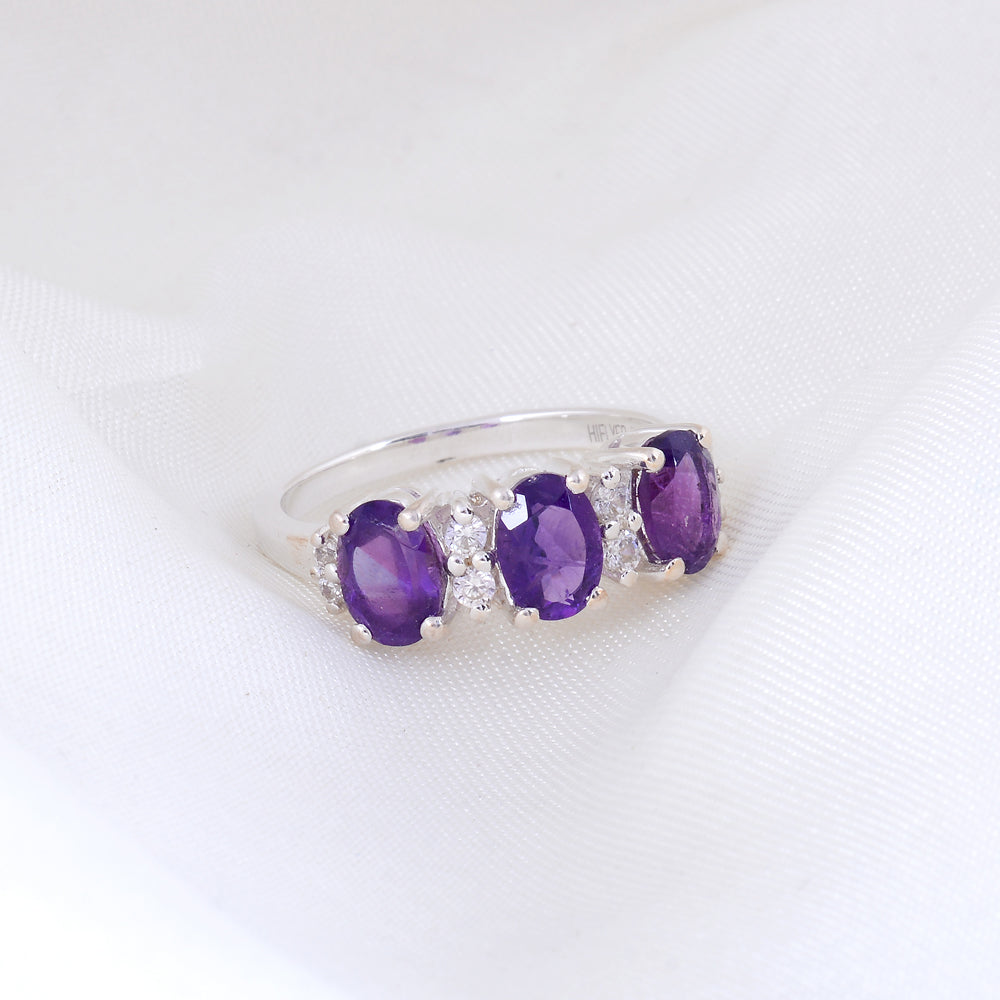 Purple Amethyst and White Stone Ring