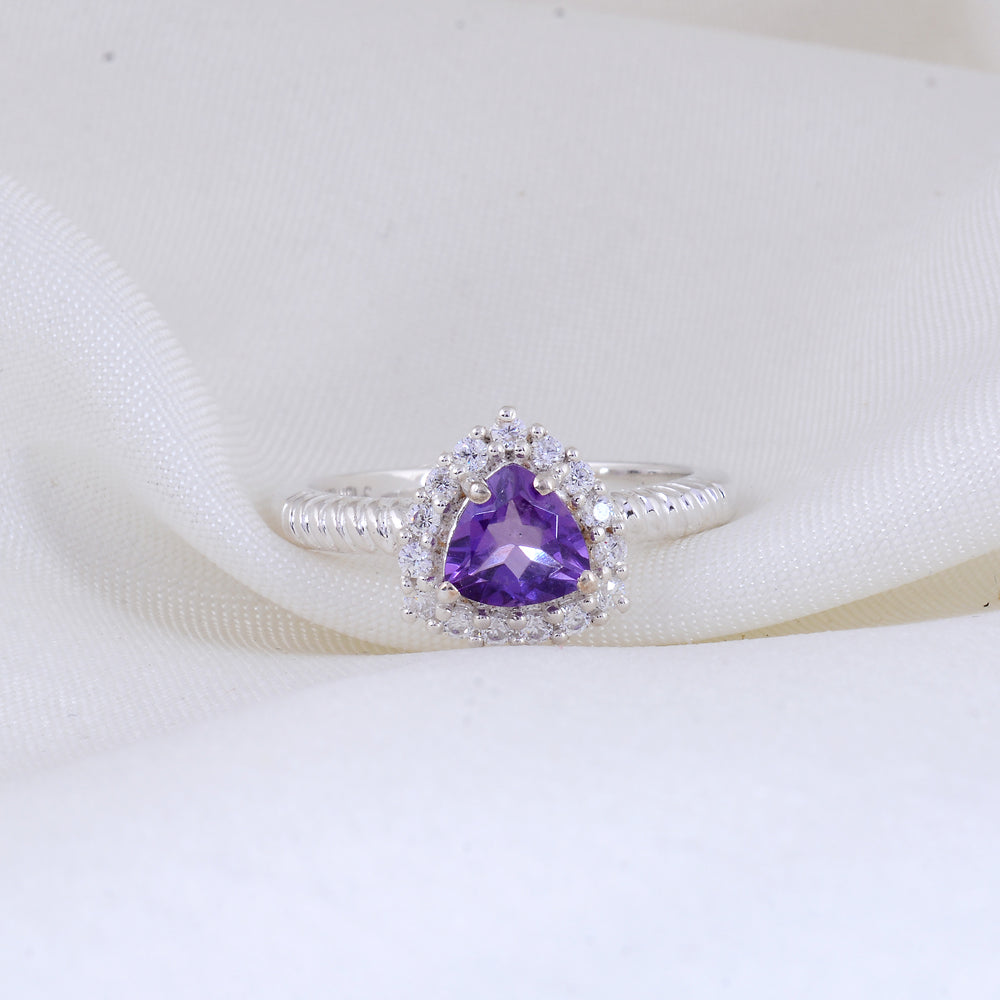 Amethyst Triangle Silver Ring