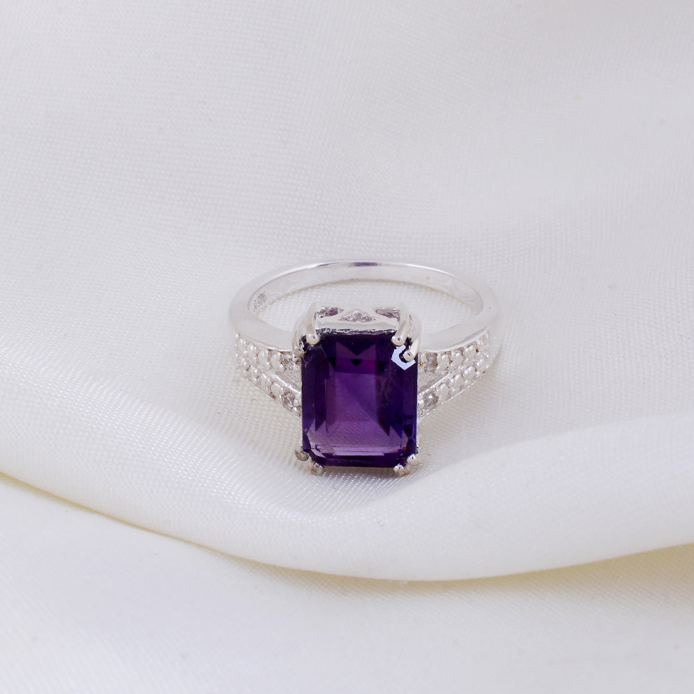 Octagon Amethyst Silver Ring