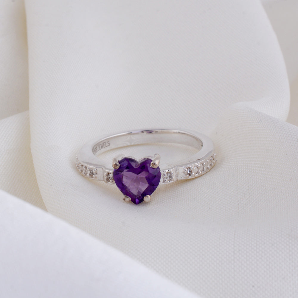 Heart Shaped Amethyst Ring In Silver