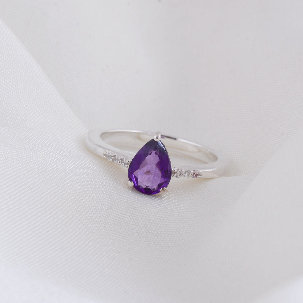Natural Pear Shape Amethyst Ring