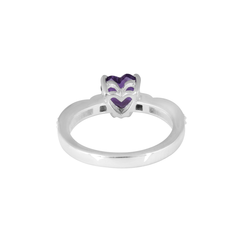 Heart Shaped Amethyst Ring In Silver
