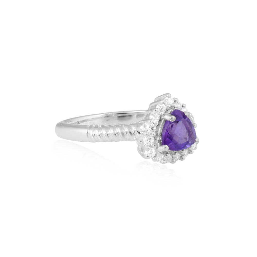 Amethyst Triangle Silver Ring