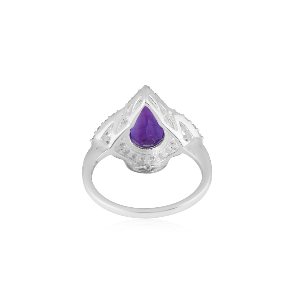 Pear Natural Amethyst and Zircon Ring