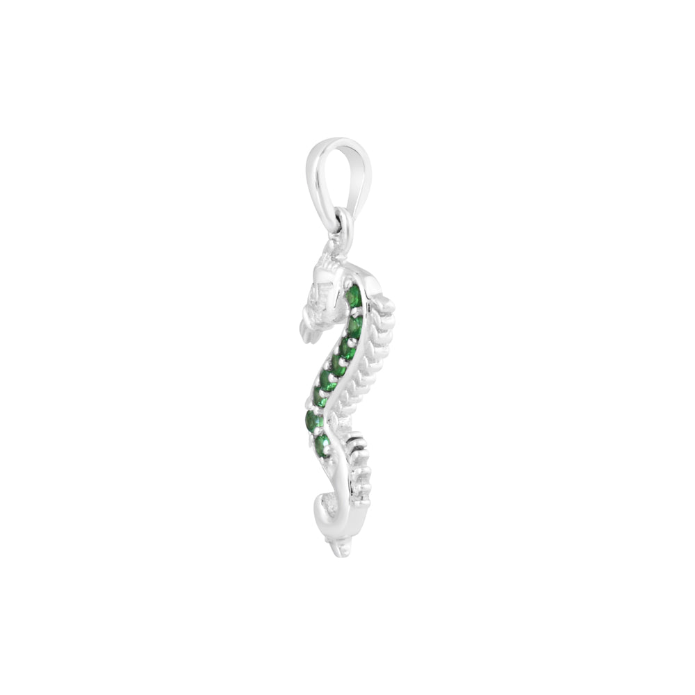 Tsavorite Garnet Sea Horse Silver Pendant