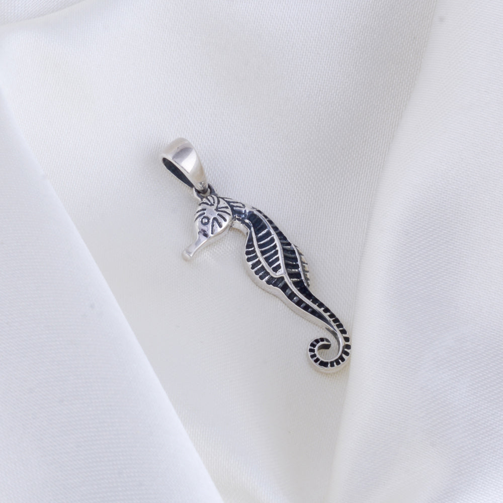 Silver Sea Horse Pendant With Chain