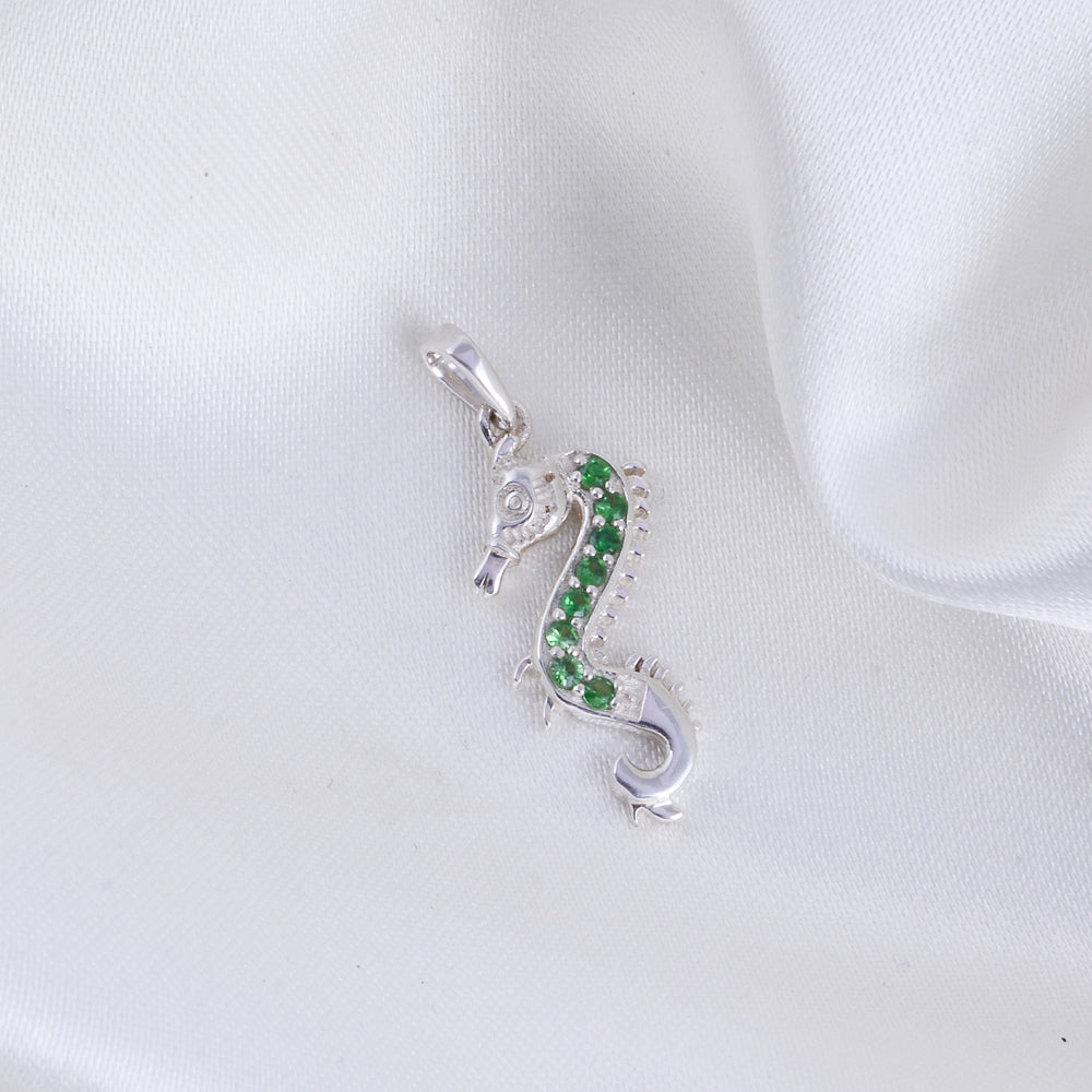 Tsavorite Garnet Sea Horse Silver Pendant