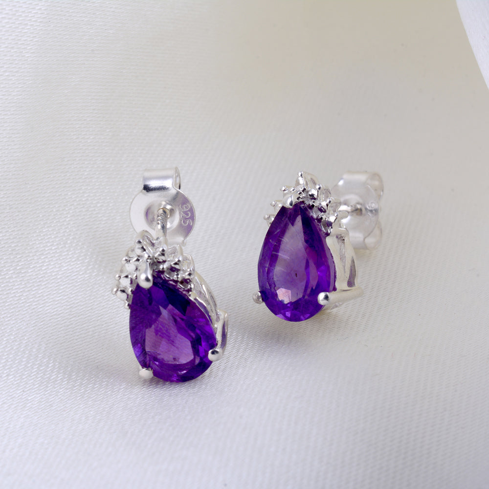 Amethyst Pear Stud Earrings
