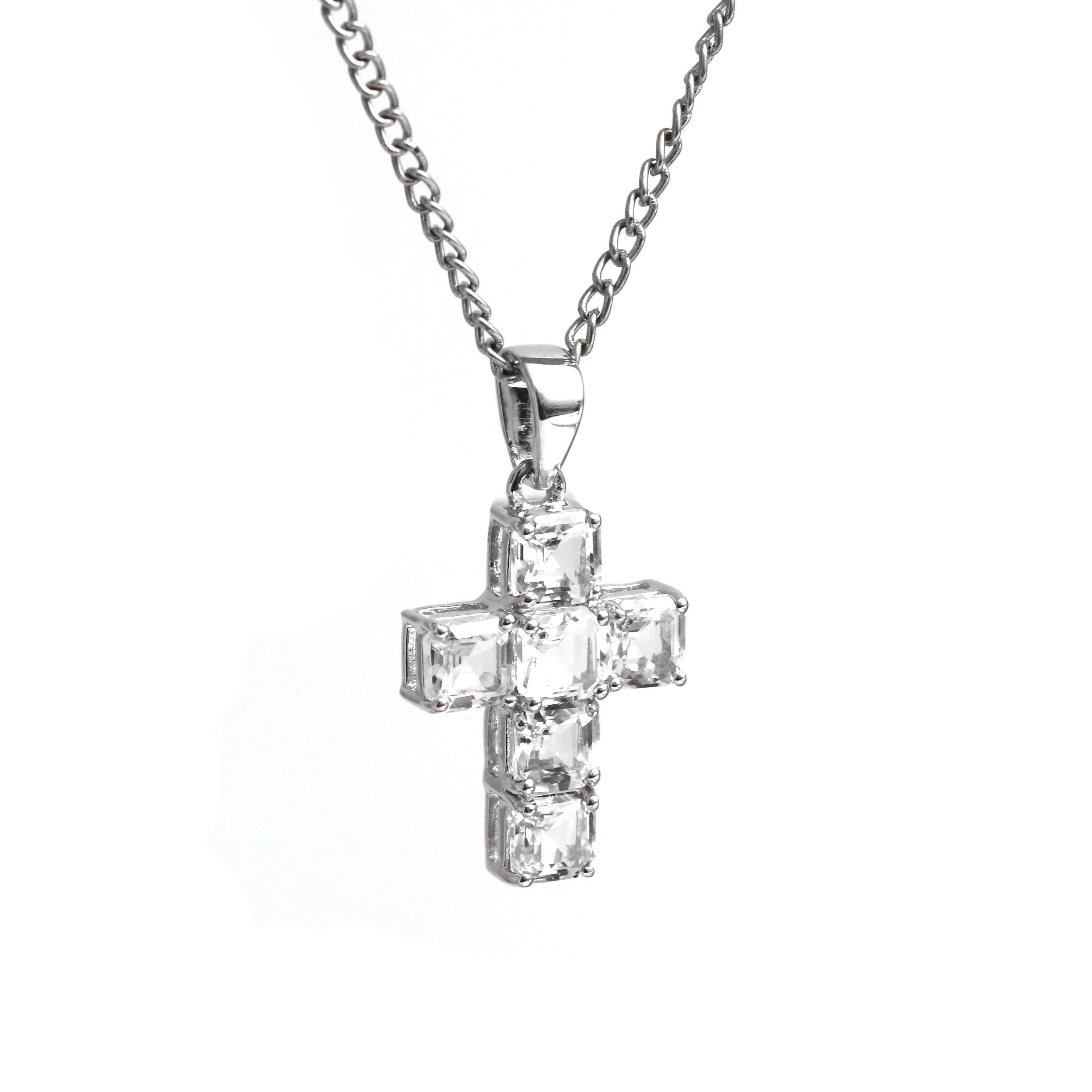 Natural White Topaz Cross Pendant