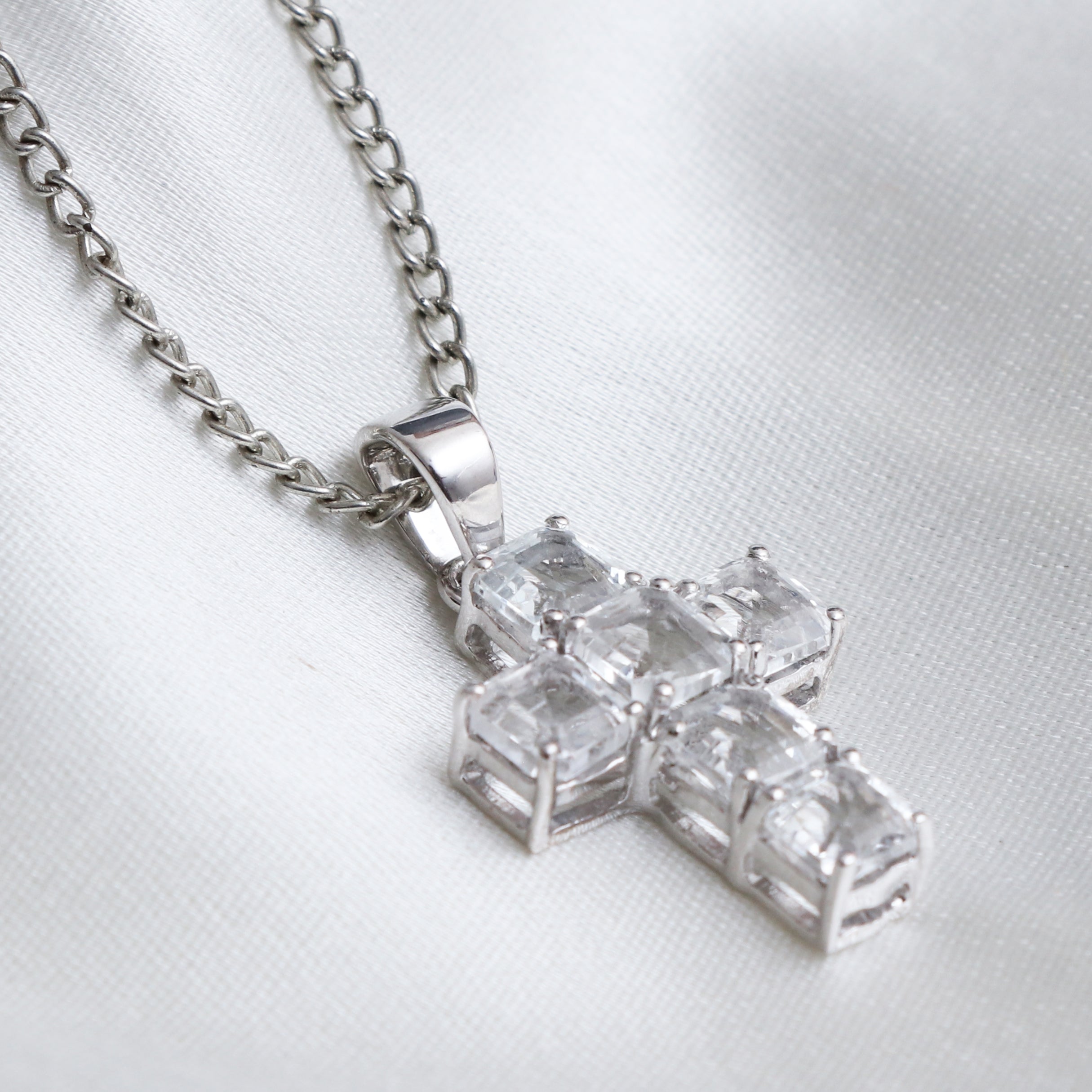 Natural White Topaz Cross Pendant