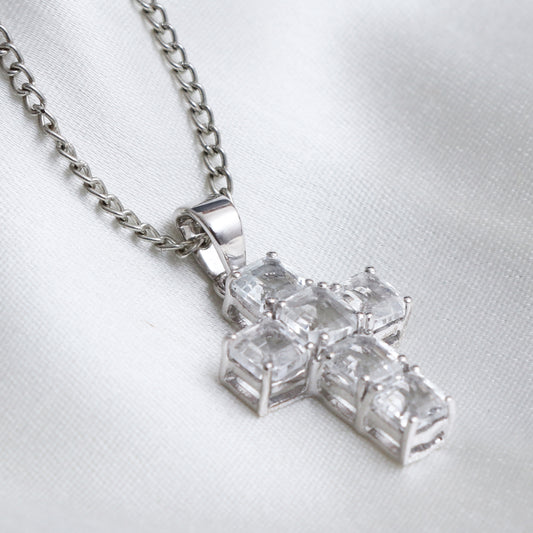 Natural White Topaz Cross Pendant