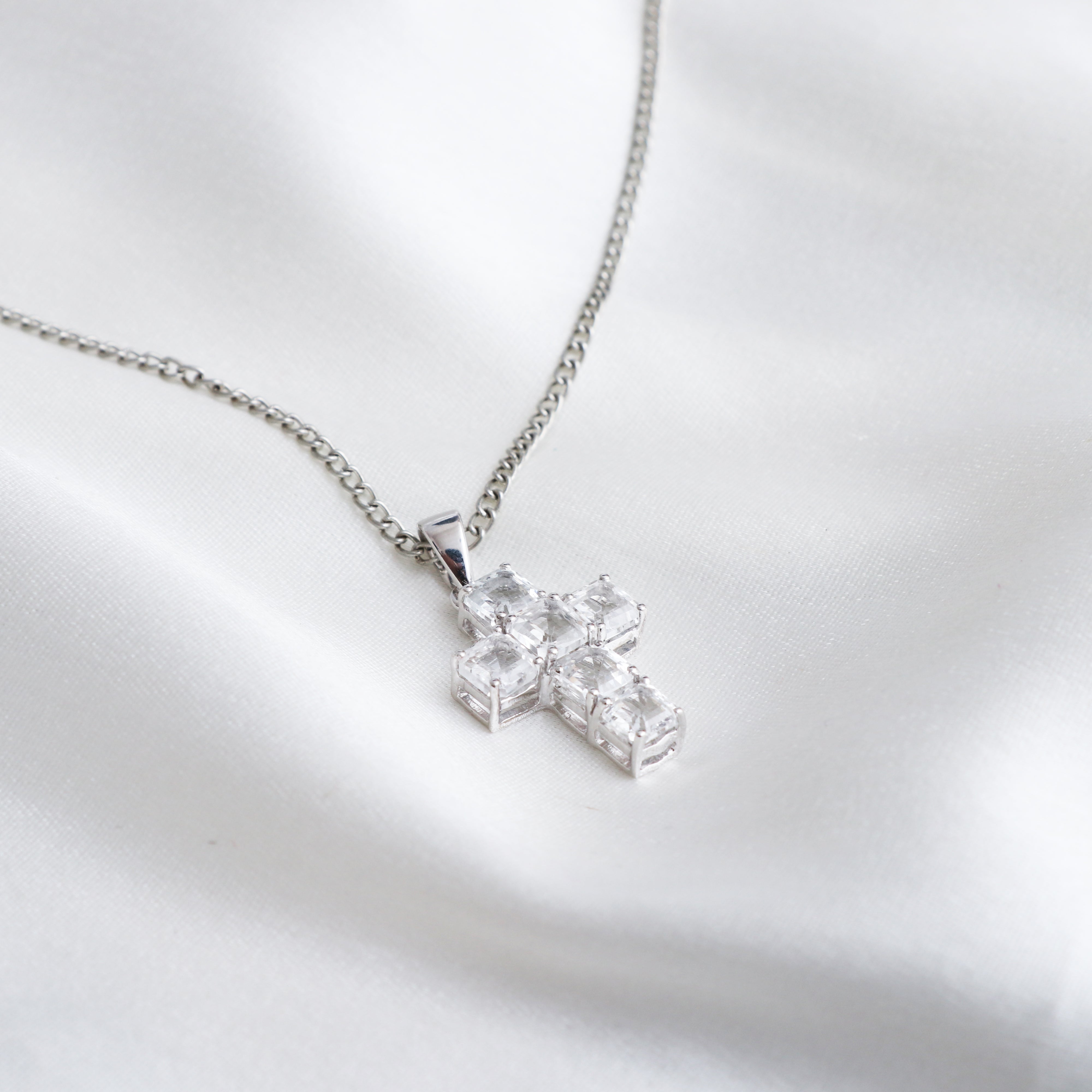 Natural White Topaz Cross Pendant