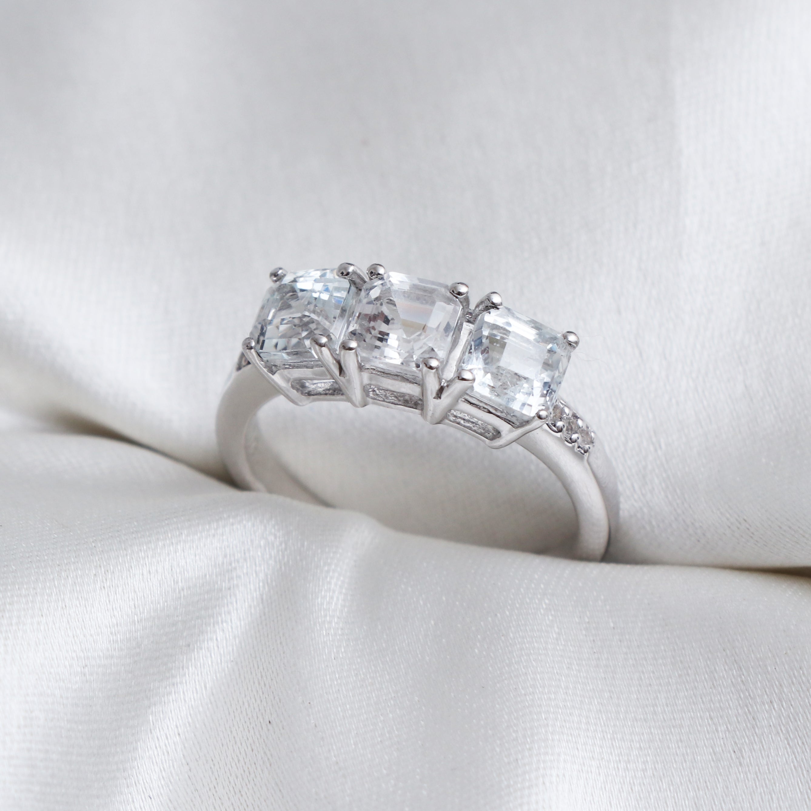 Natural White Topaz Silver Ring