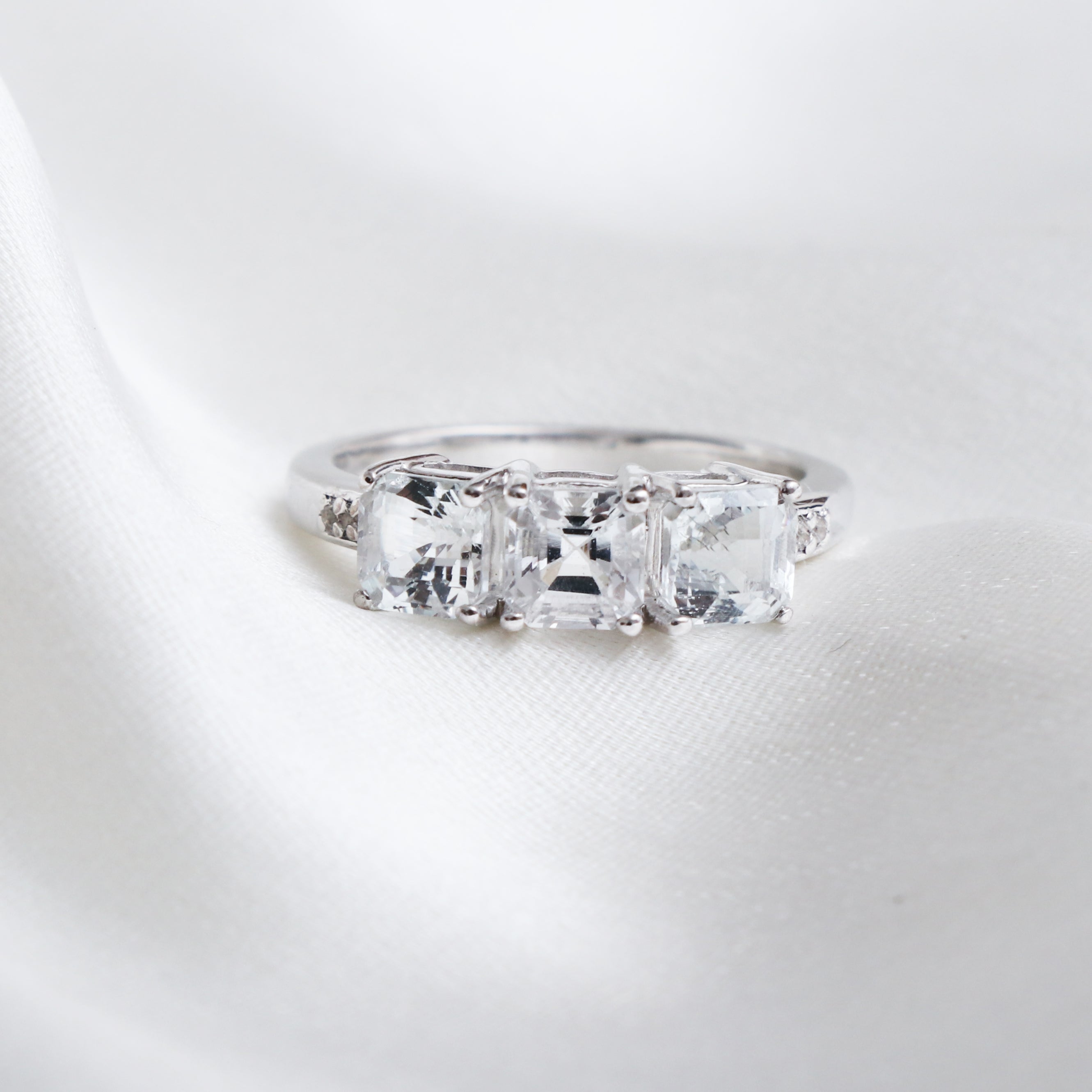 Natural White Topaz Silver Ring