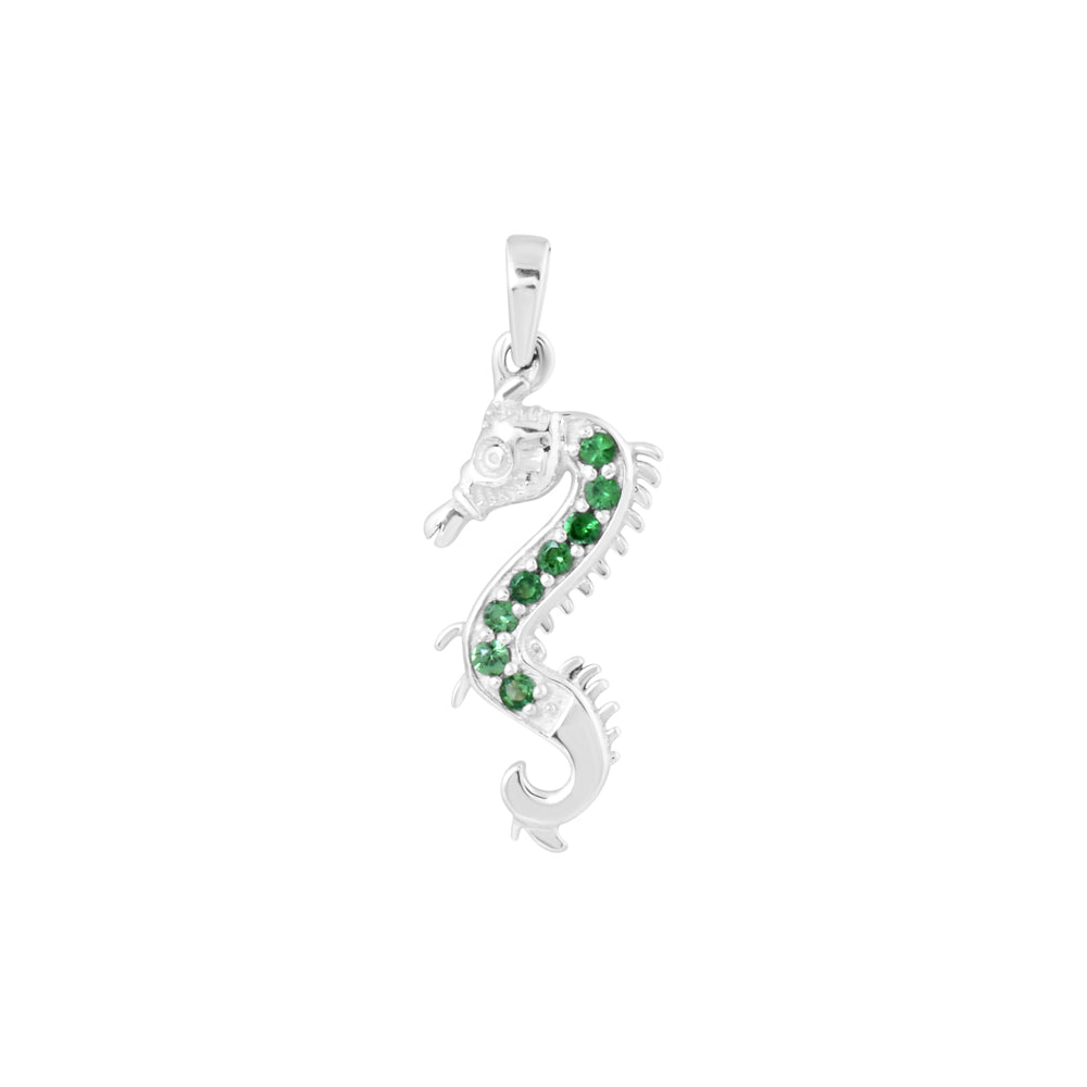 Tsavorite Garnet Sea Horse Silver Pendant