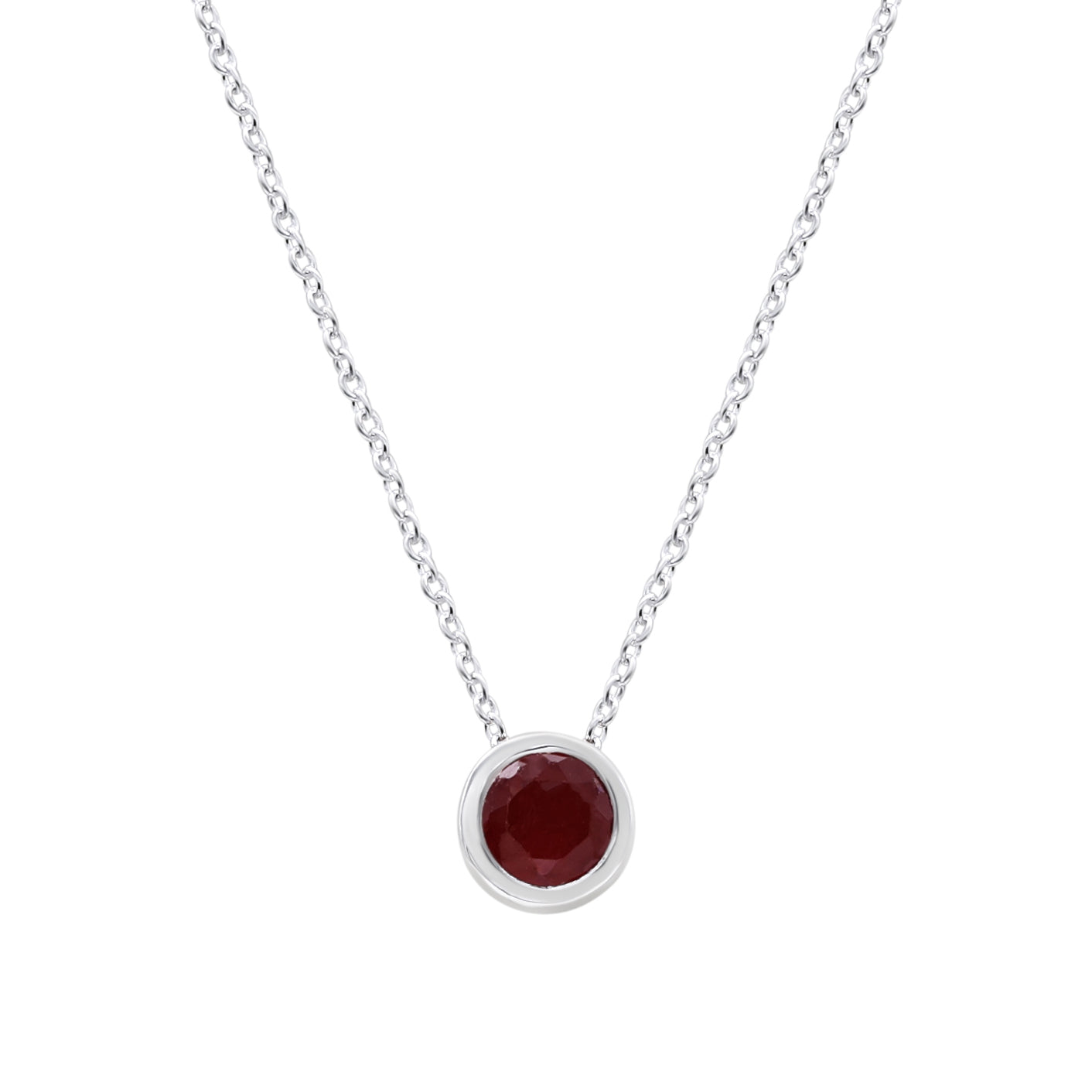 Natural Red Garnet  Round Pendant With Chain