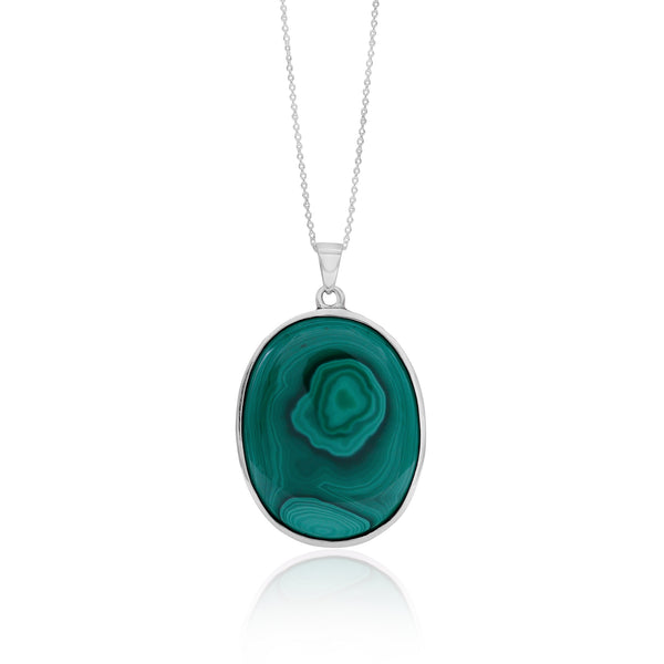 925 Sterling Silver Natural Green Malachite Pendant for Women
