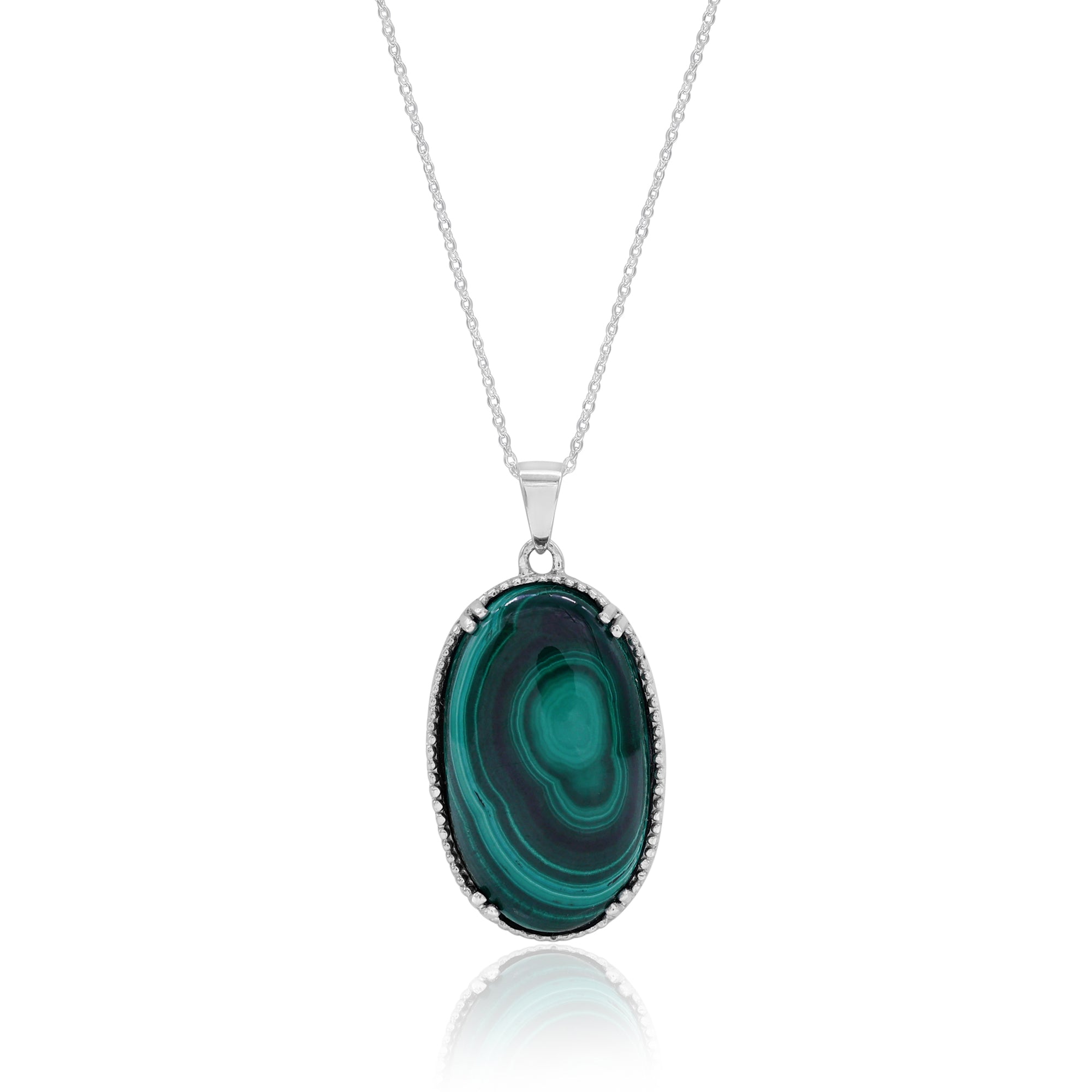 925 Sterling Silver Natural Green Malachite Pendant With Chain