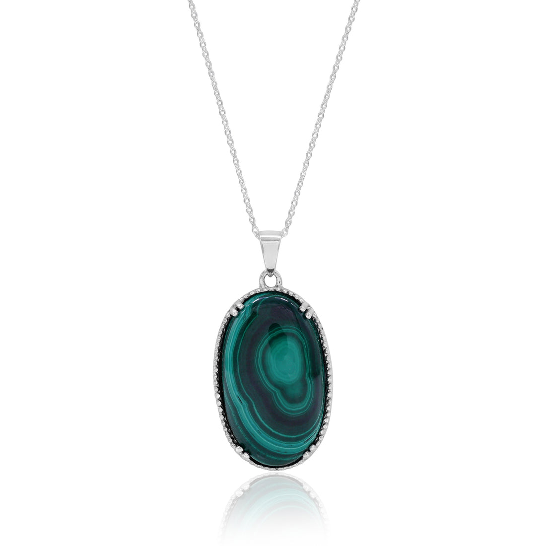 925 Sterling Silver Natural Green Malachite Pendant With Chain