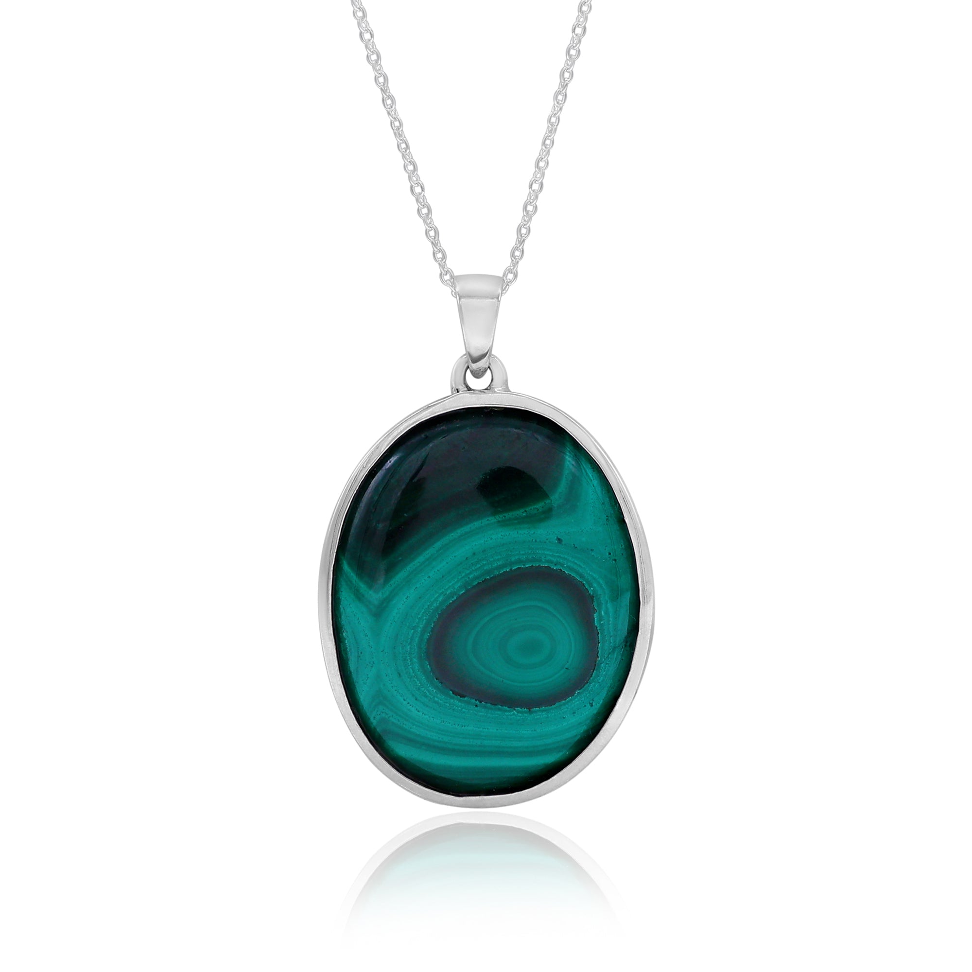Natural Malachite Cabochon Pendant With Chain