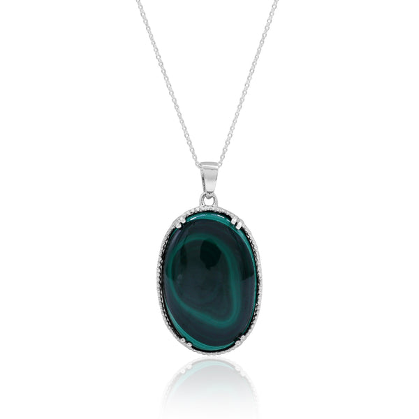 Green Malachite Cabochon Pendant with Chain
