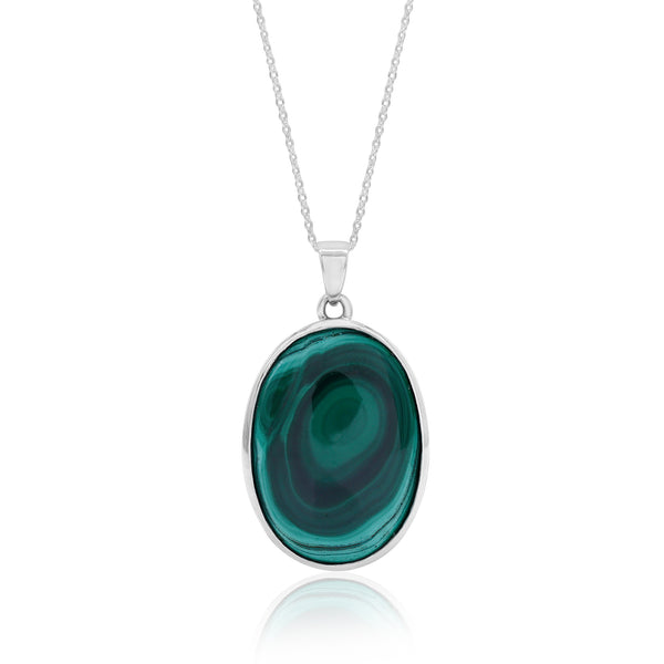 Malachite Oval Pendant Necklace for Women