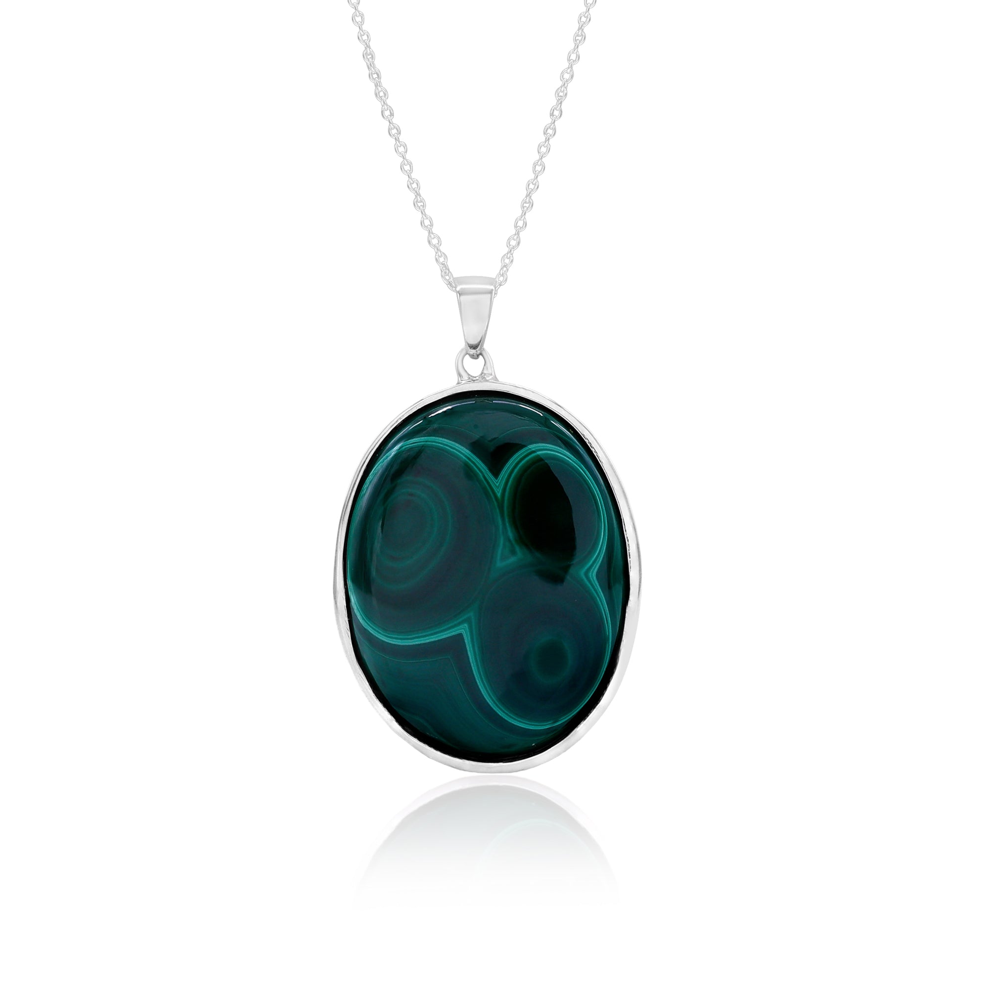 925 Silver Malachite Oval Pendant With Bezel Set