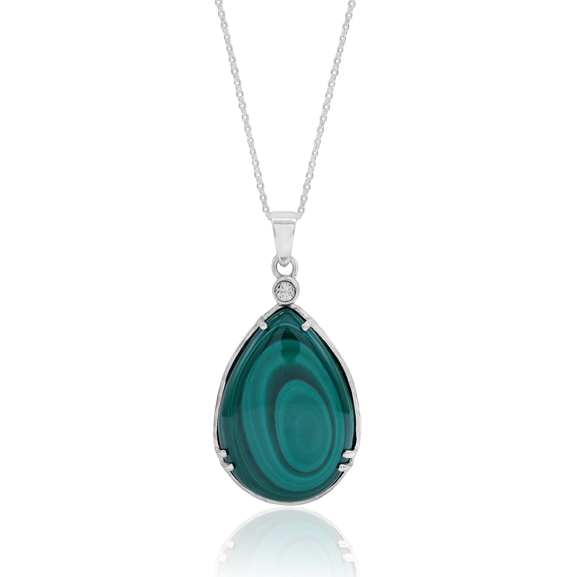 Pear Shape Malachite Pendant With Chain