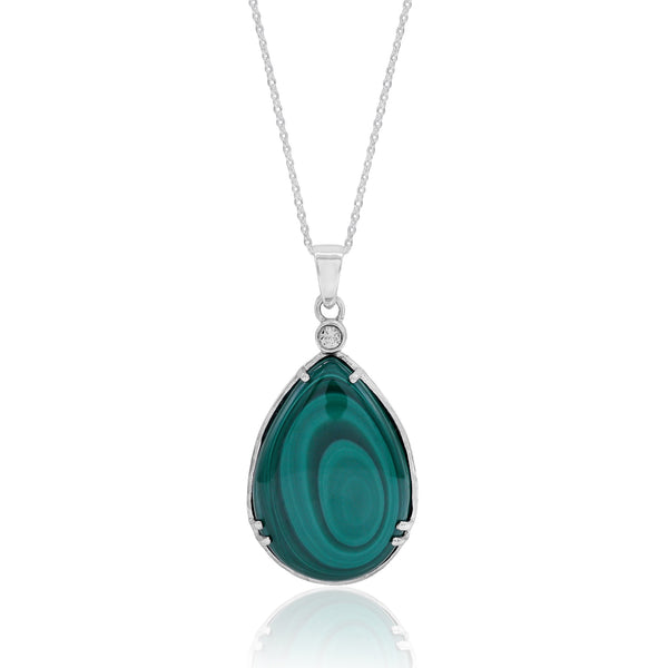 Pear Shape Malachite Pendant With Chain