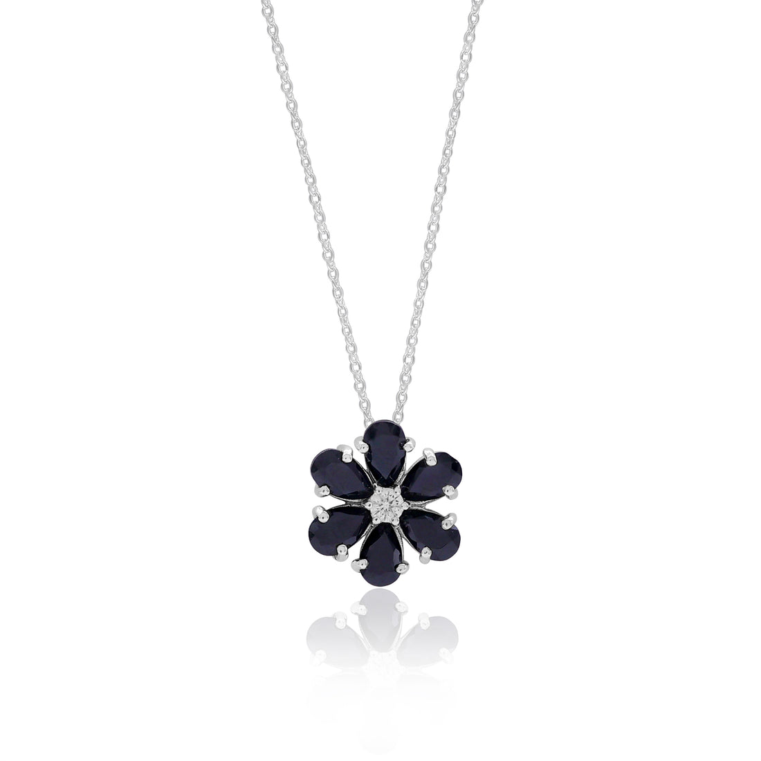 Black Spinel Floral Pendant With Chain