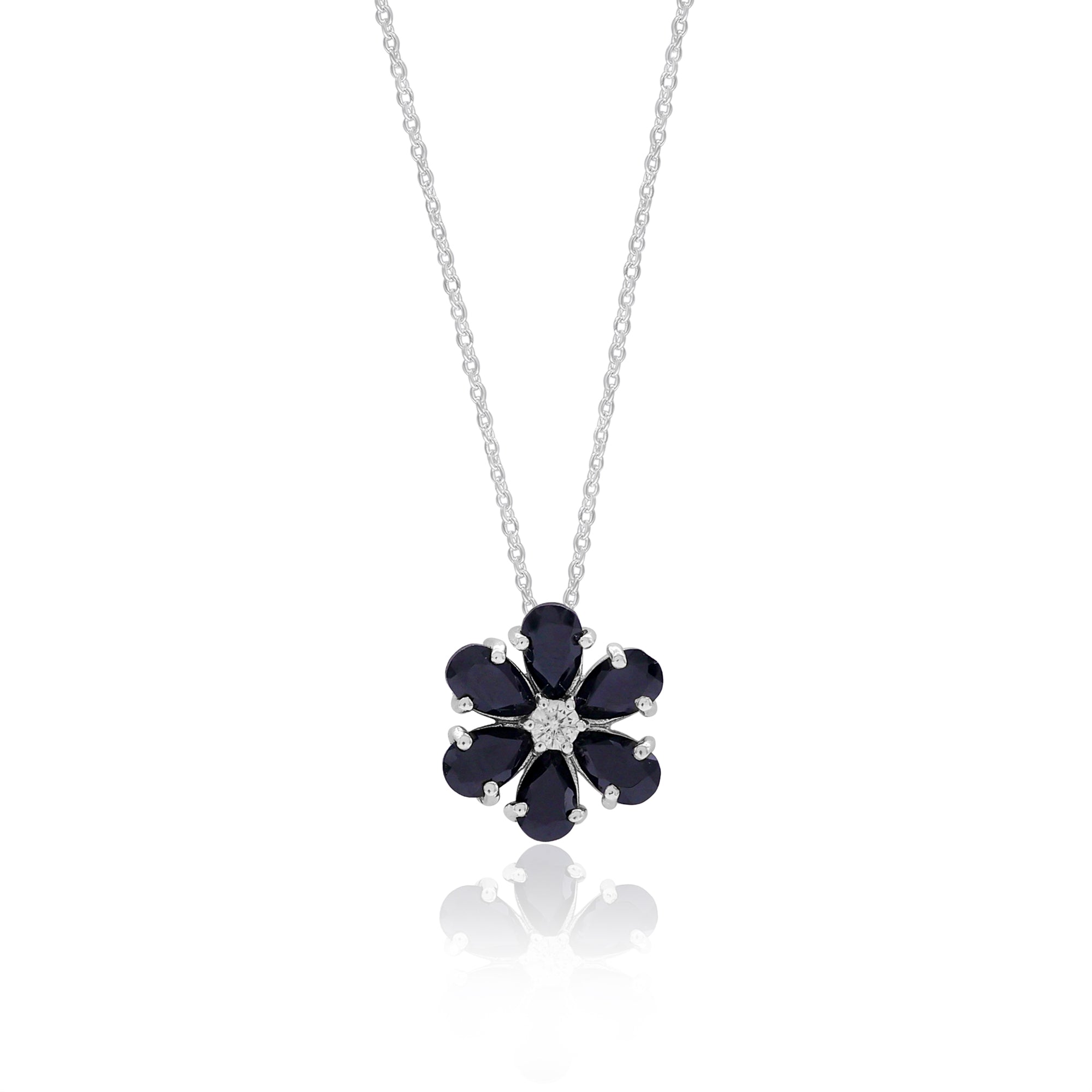 Black Spinel Floral Pendant With Chain