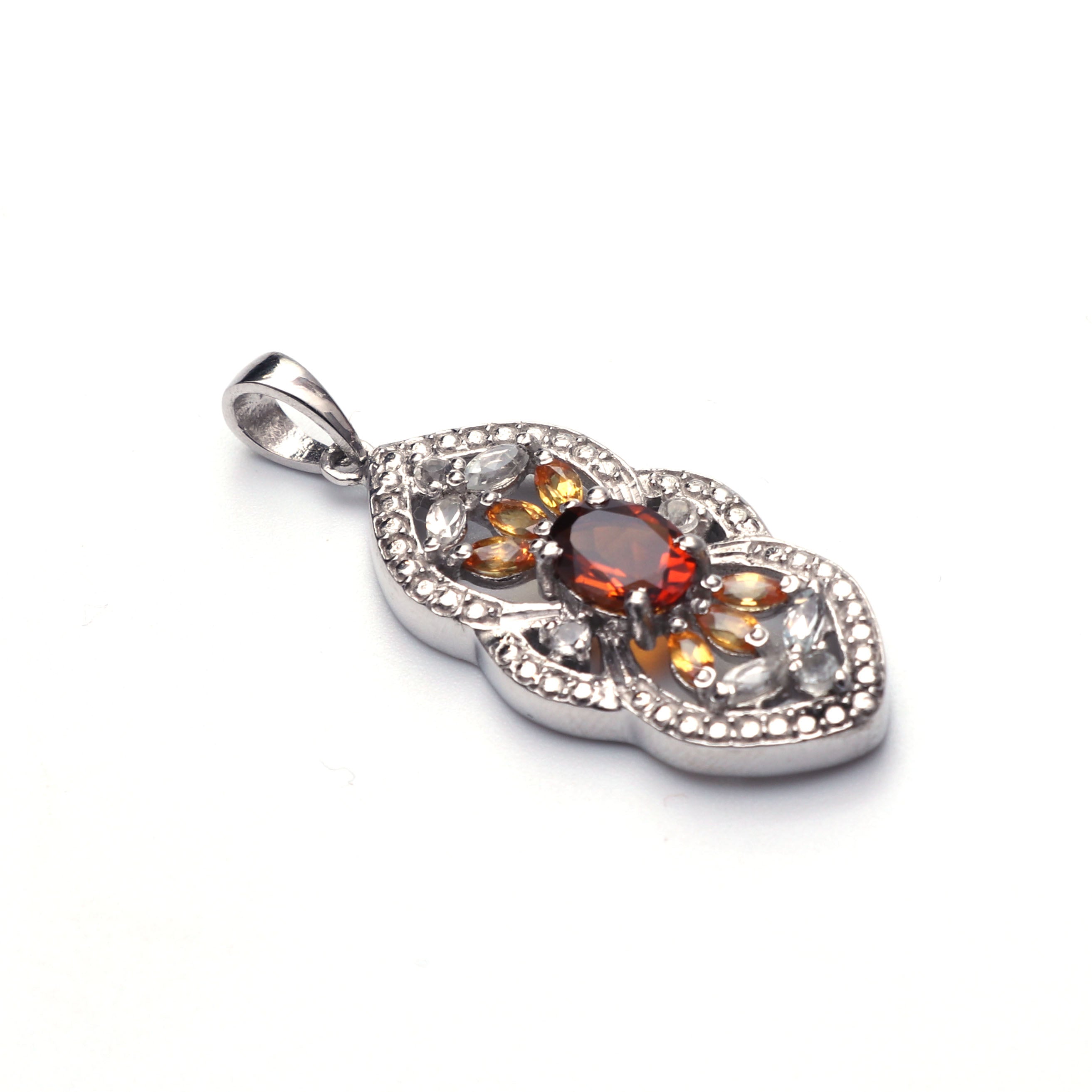 Garnet Citrine Topaz Pendant With Chain