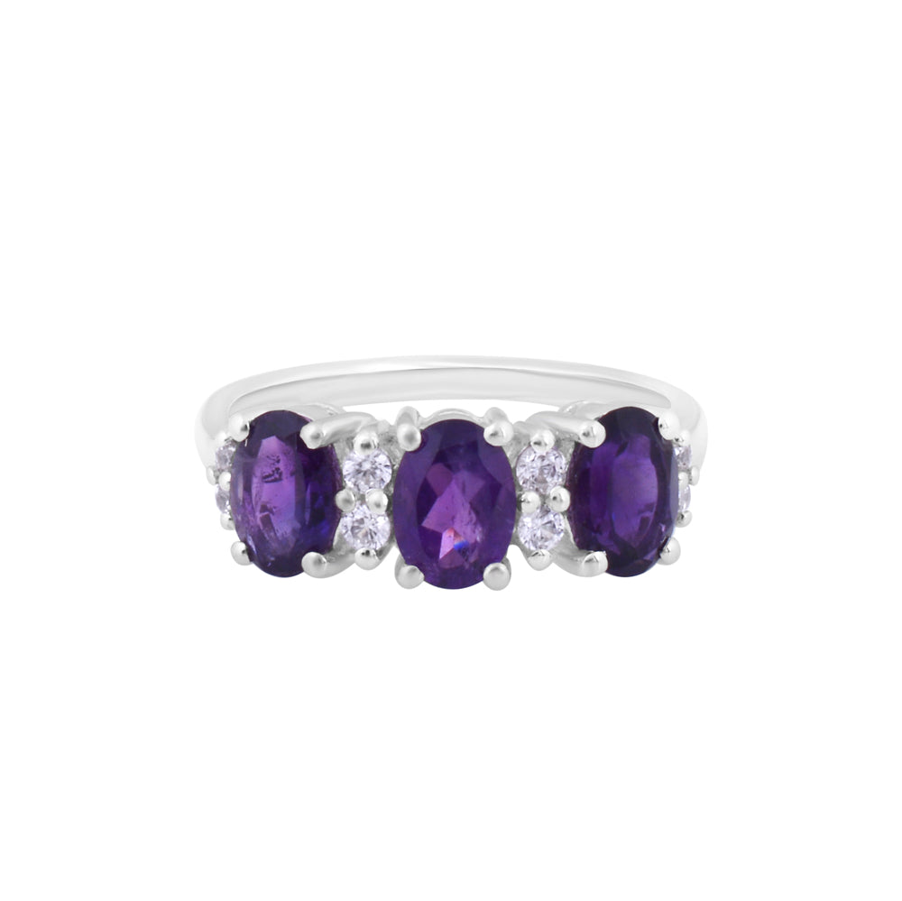 Purple Amethyst and White Stone Ring