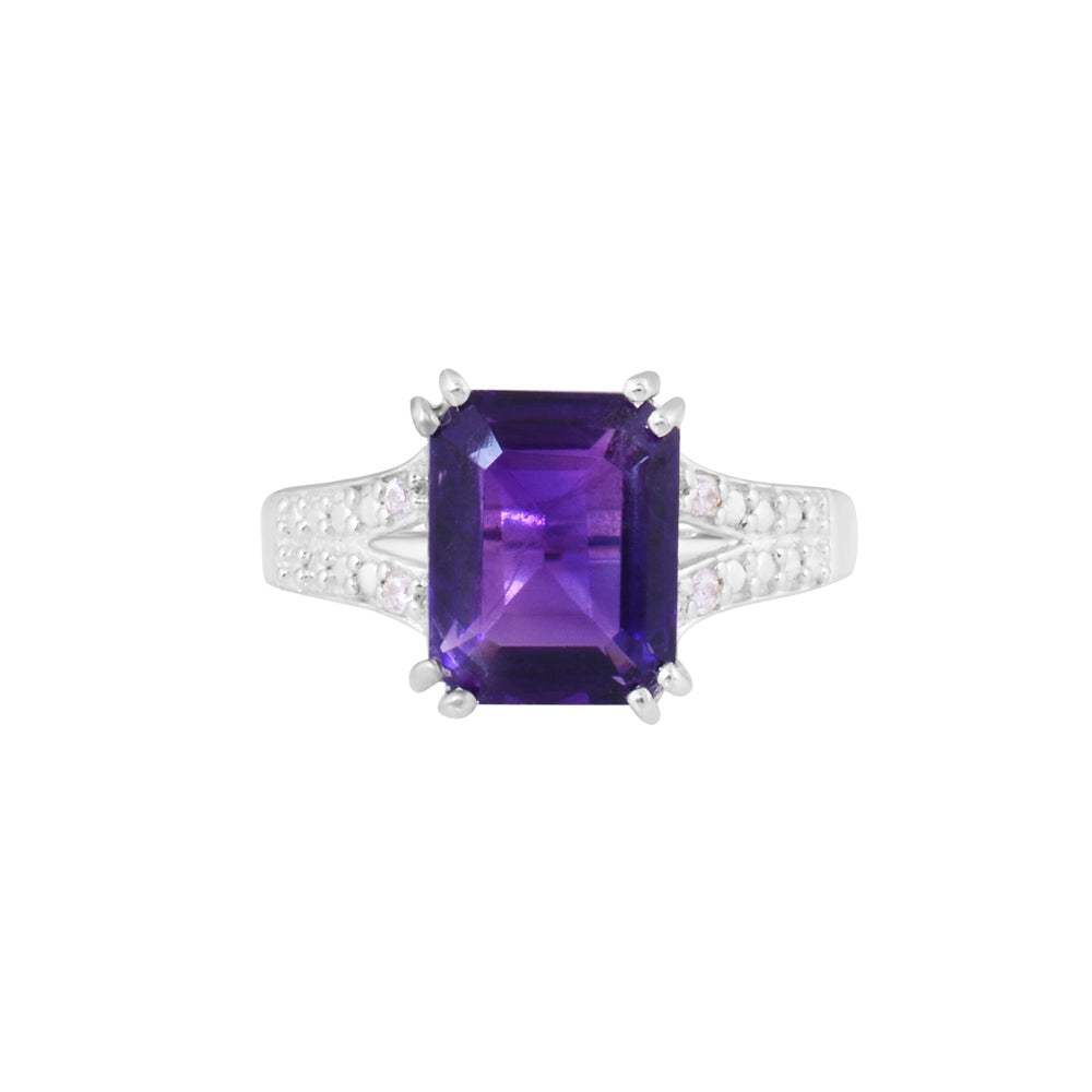 Octagon Amethyst Silver Ring