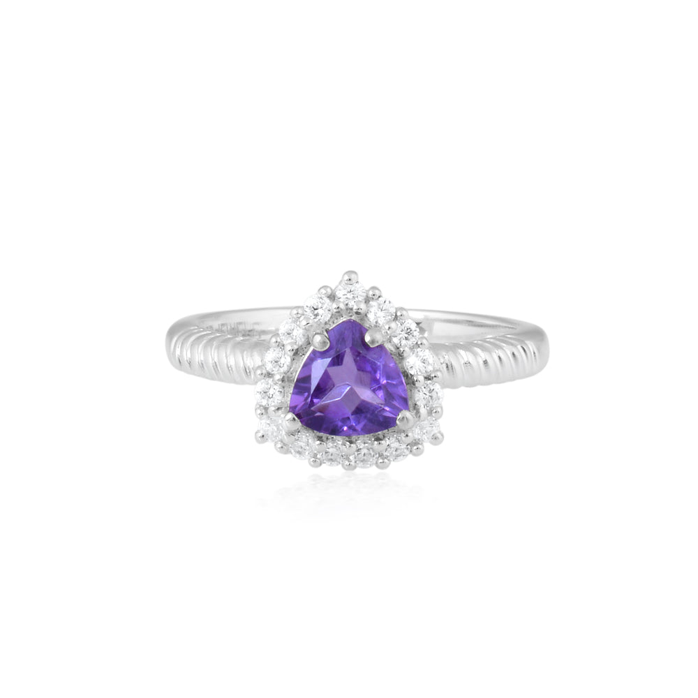Amethyst Triangle Silver Ring