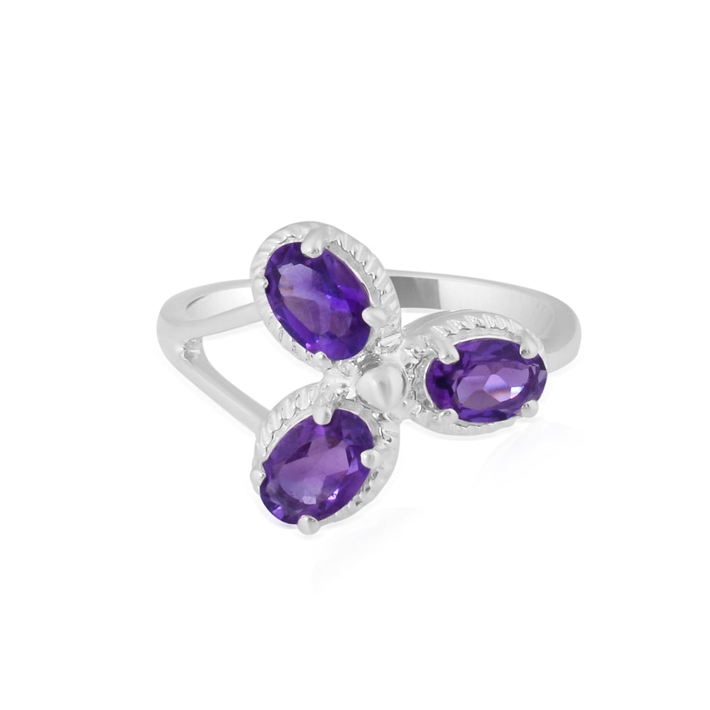 Elegant Three-Stone Amethyst Ring