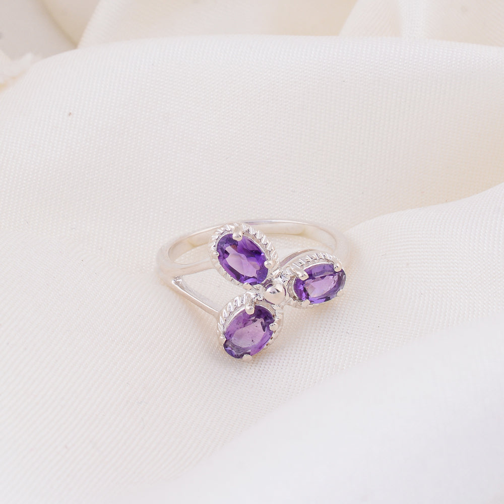 Elegant Three-Stone Amethyst Ring