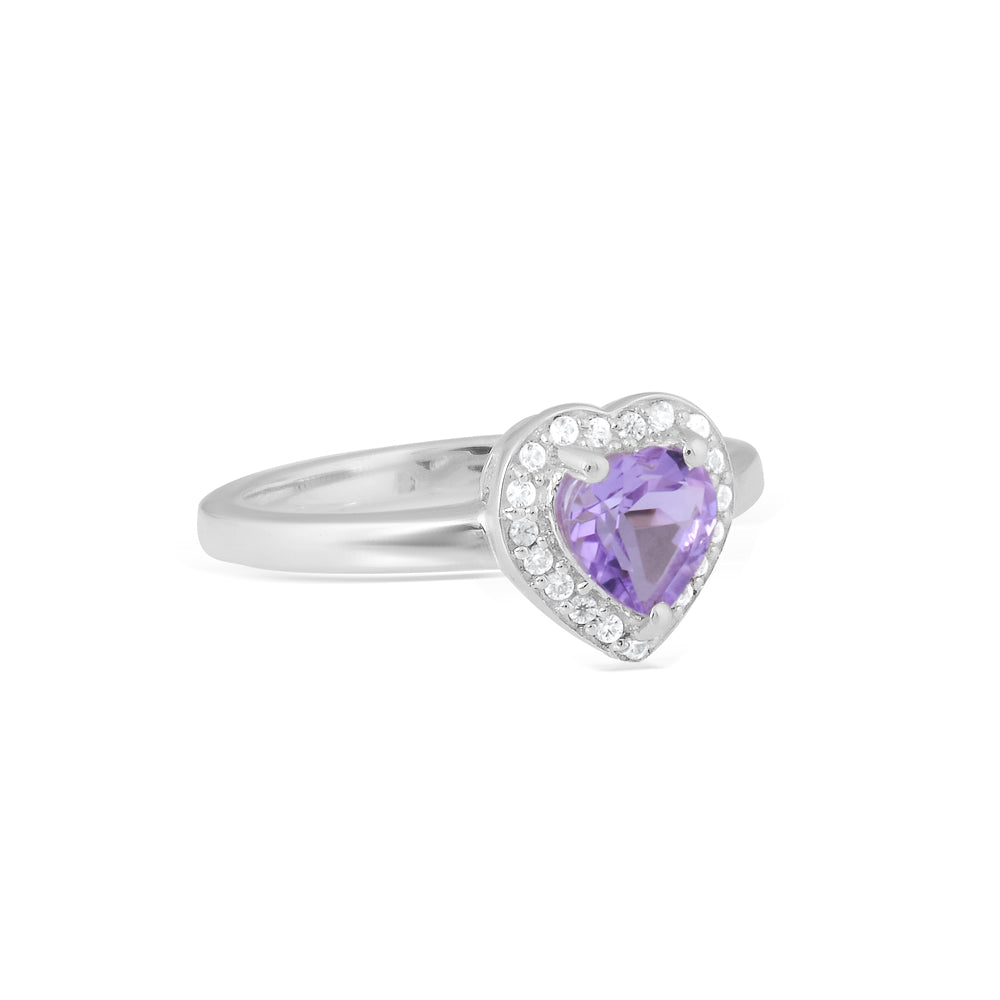 Purple heart natural amethyst Ring with white natural zircons