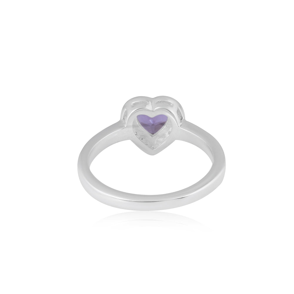 Purple heart natural amethyst Ring with white natural zircons