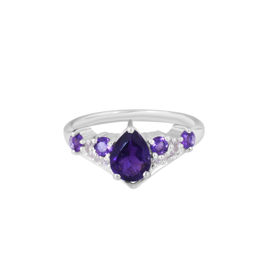 Pear Amethyst Silver Ring