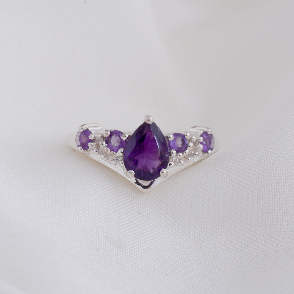 Pear Amethyst Silver Ring