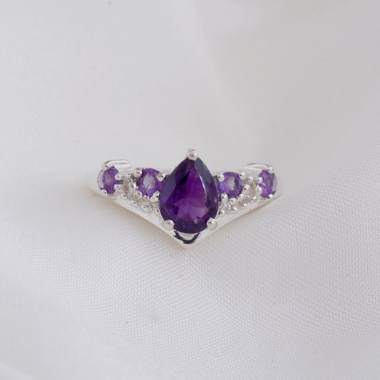 Pear Amethyst Silver Ring